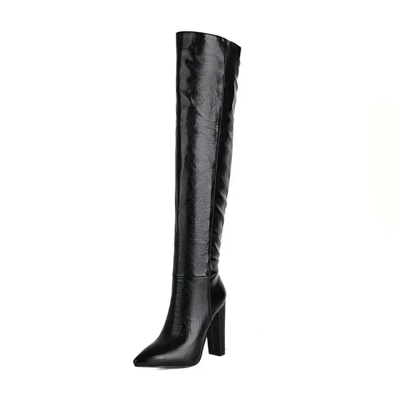 Cuissardes hautes femmes marine marron gris couleur bout pointu Sexy hiver talons hauts motif plissé