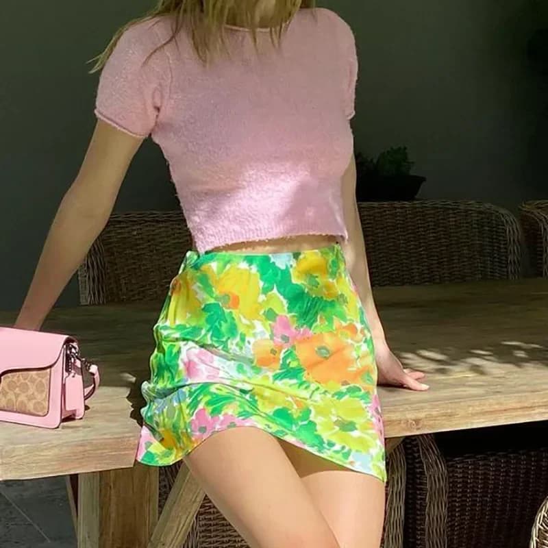 Jupes pour femmes, Style prairie, ligne a, taille haute, fermeture éclair latérale, imprimé Floral, 