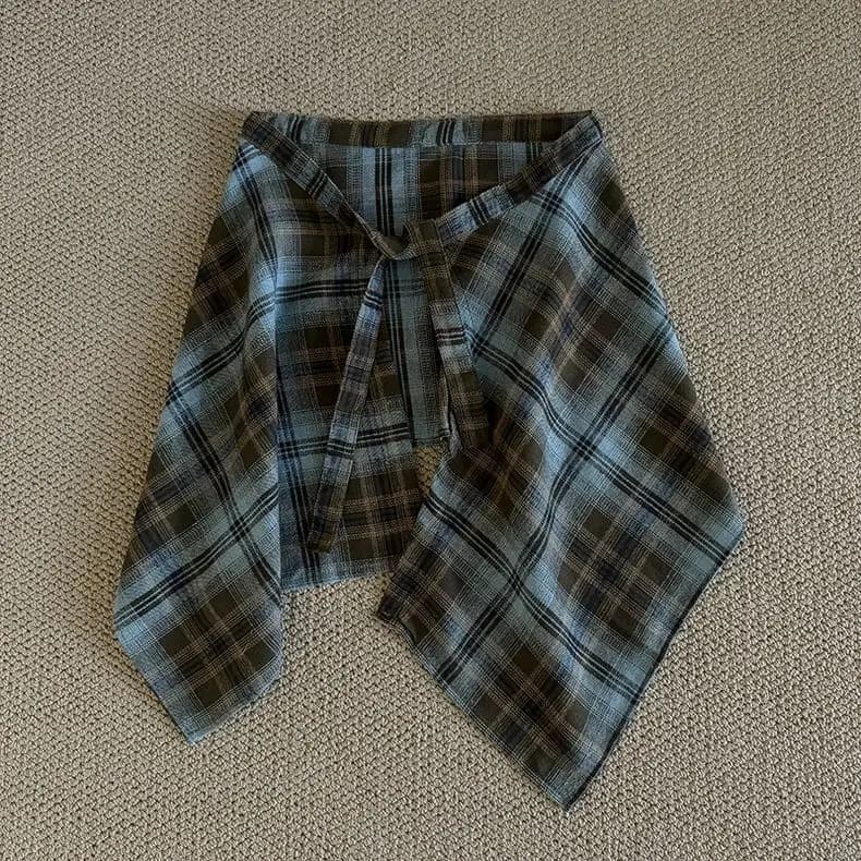 Jupe courte unisexe à carreaux superposée, plissée irrégulière, style tablier, à nouer, écharpe de h