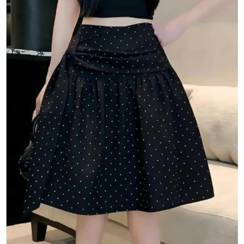 Jupe à pois pour femme, coupe trapèze, collection été 2026, jupe mi-longue évasée style parapluie