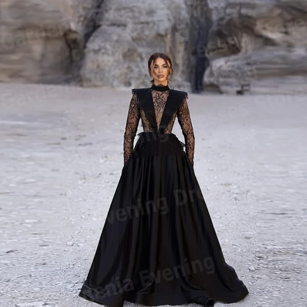 Robe De soirée trapèze élégante pour femmes, manches longues, robes De bal en dentelle personnalisée