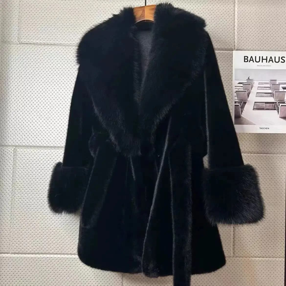 Veste en fourrure mi-longue polyvalente, grand col en fourrure, nouveau, 2025