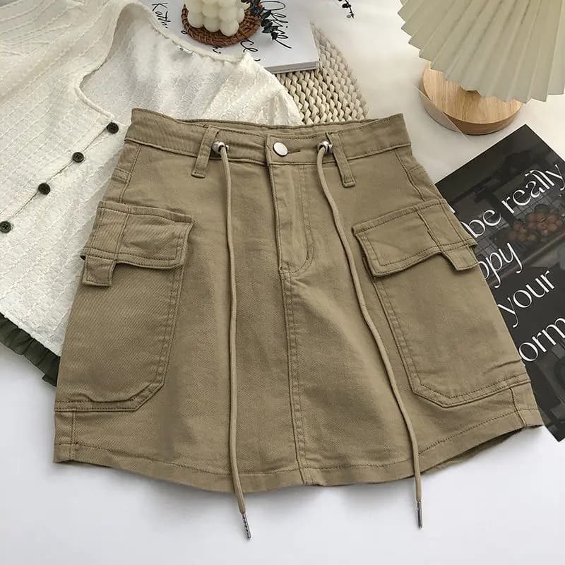 Jupe en jean taille haute pour femme, couleur unie, vintage, style coréen, mode tout-assressenti, co