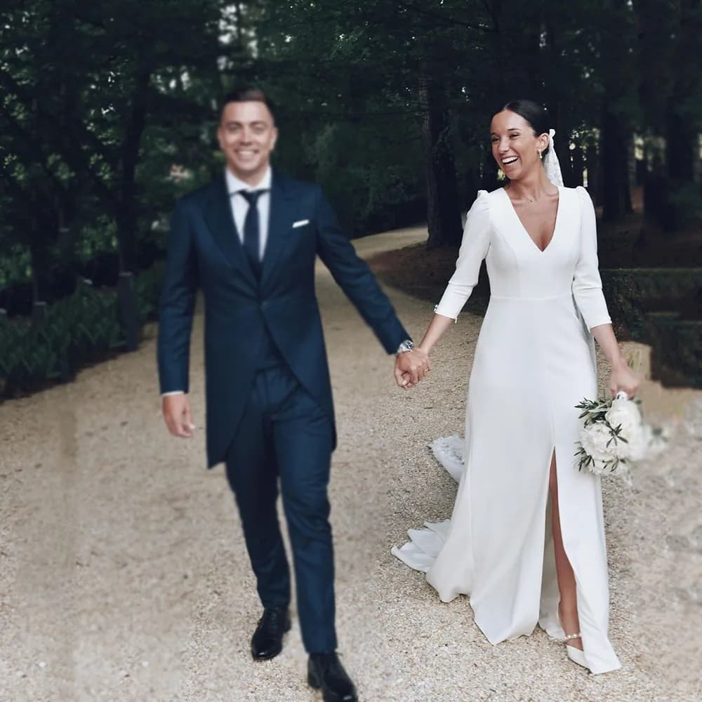Robes de Mariage Civiles 2026 pour Femme, Col en V, Manches 3/4, Dos Nu, Robe de Soirée de Mariage, 