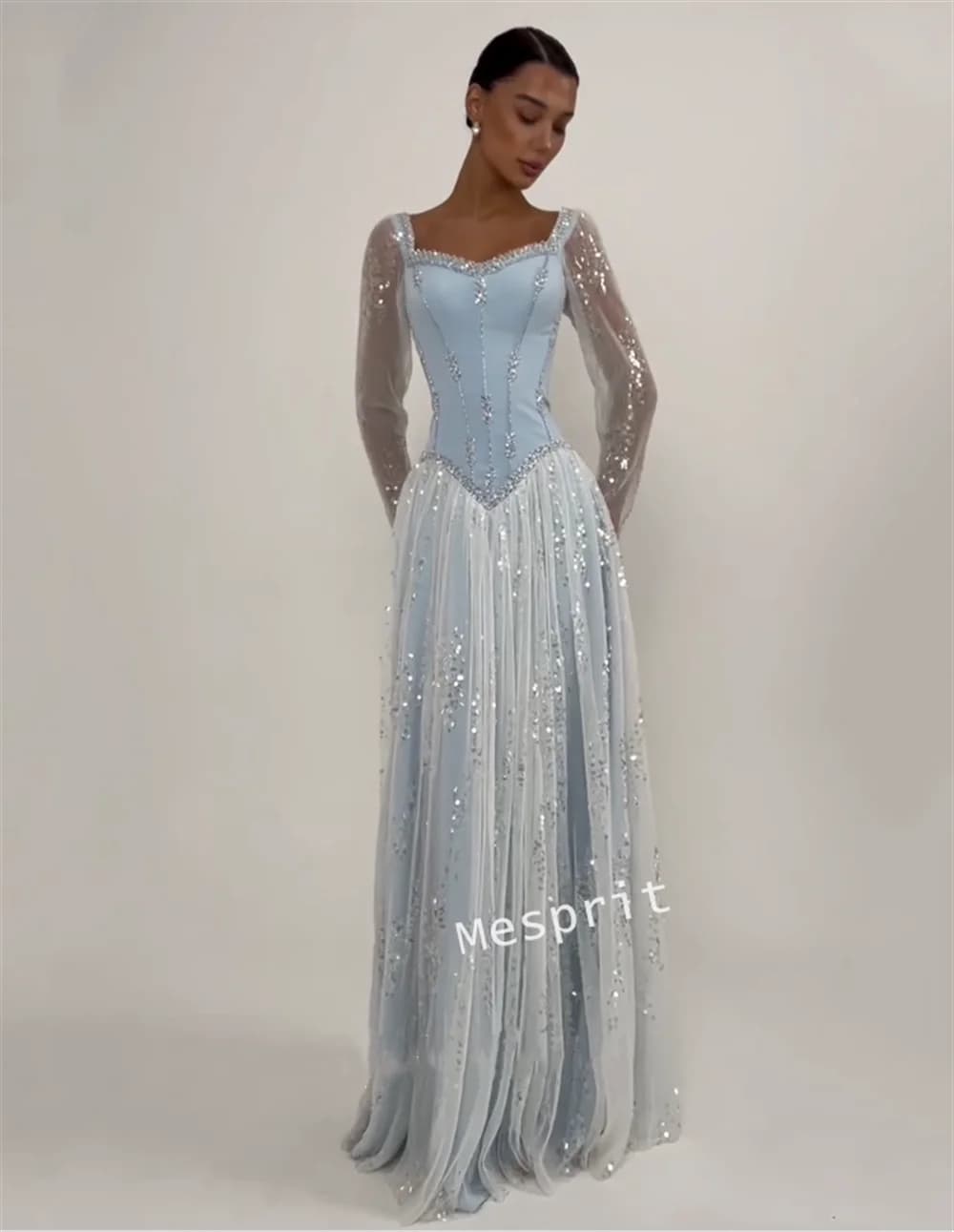 Robe de soirée à paillettes personnalisées pour femmes, plissée, paillettes, manches longues, ligne 
