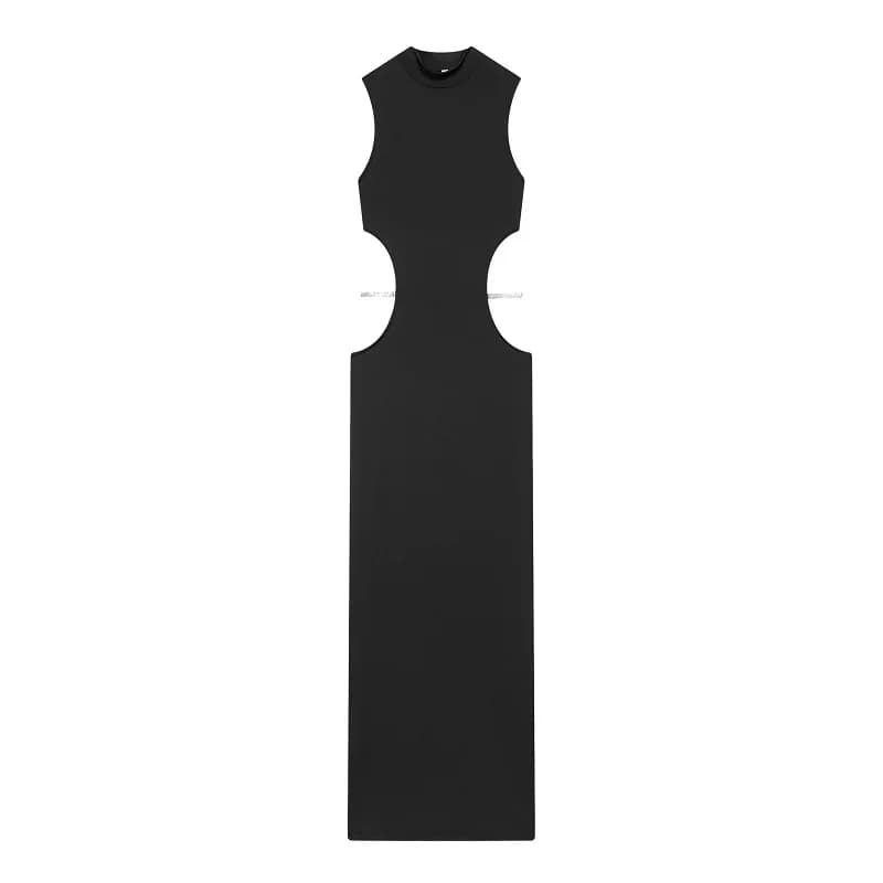 MUJER découpé robes longues pour femmes noir sans manches robe Maxi femme Sexy moulante fête femmes 
