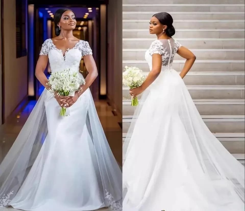 Robe de mariée en Satin, manches mi-longues, col en v, taille cintrée, jupe en queue de poisson, tem