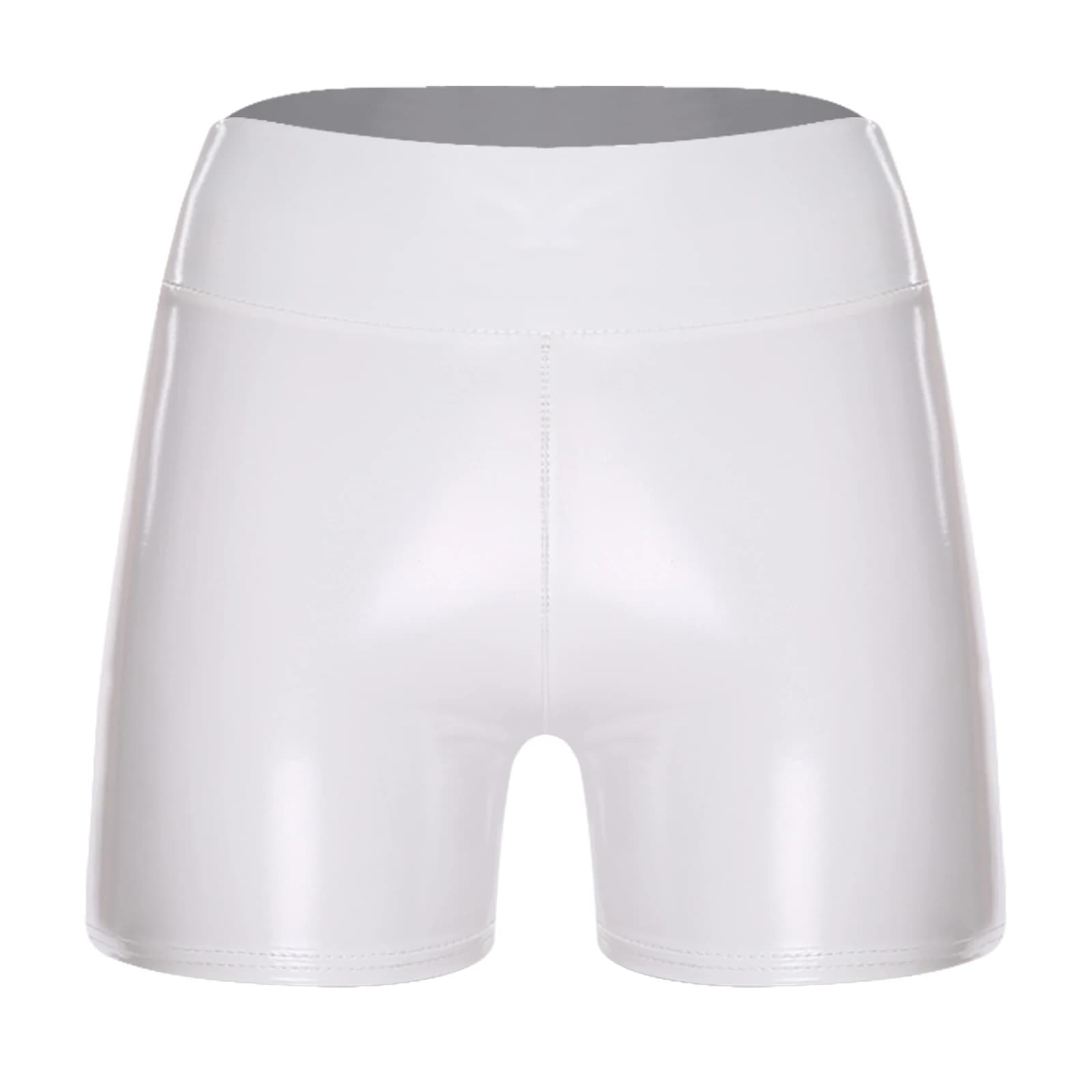 Shorts en PU effet mouillé pour femmes, taille haute, extensible, skinny, short brillant, short sexy