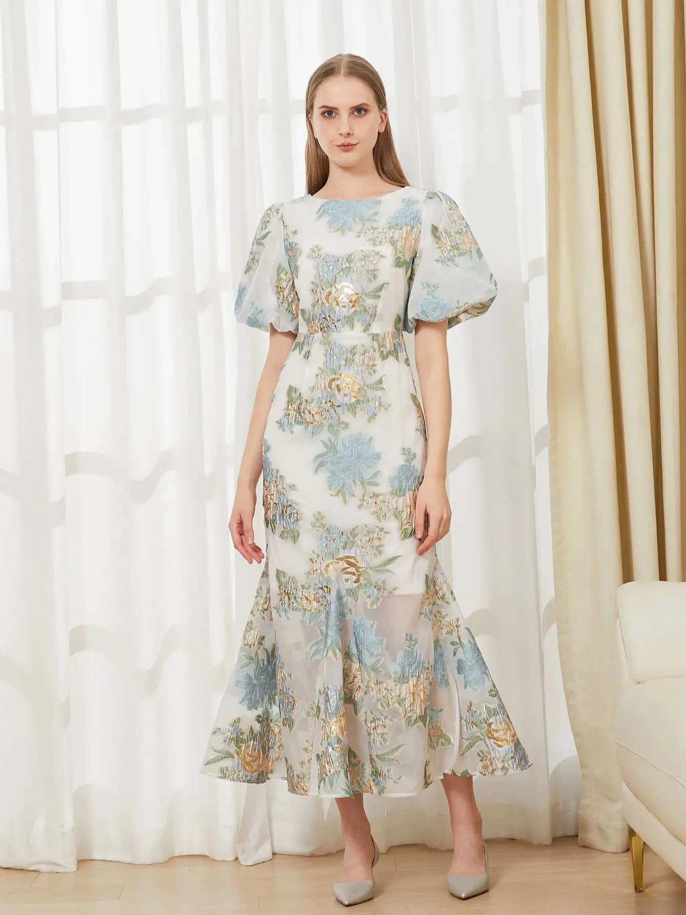 DEVCHATA élégant Floral Organza queue de poisson longue robe Maxi luxe sirène robe de soirée manches