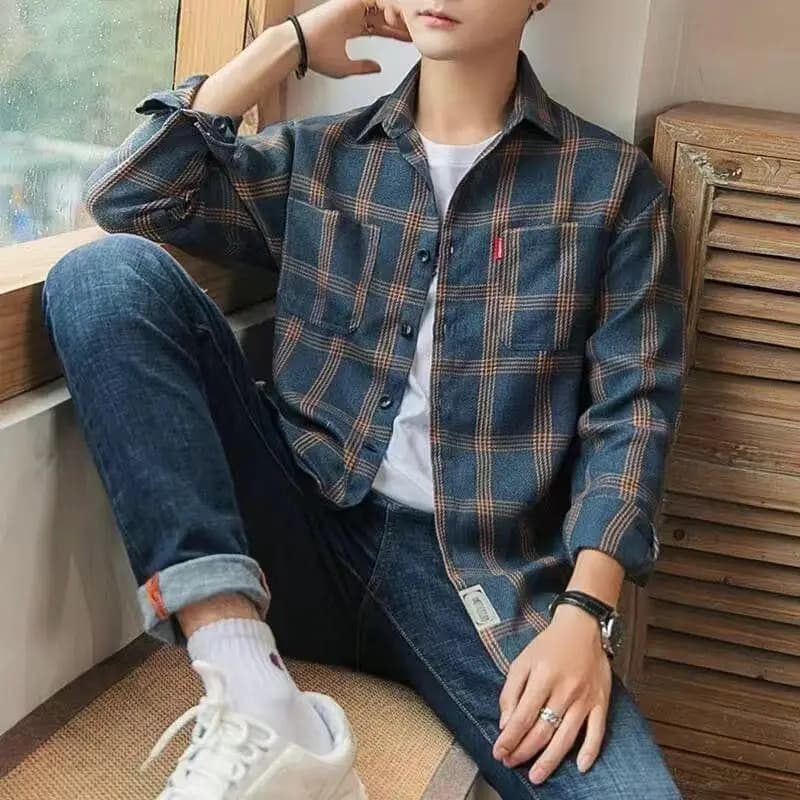 Chemise et chemisier à manches longues pour hommes, vêtements Cargo avec poche, haut à carreaux, bou