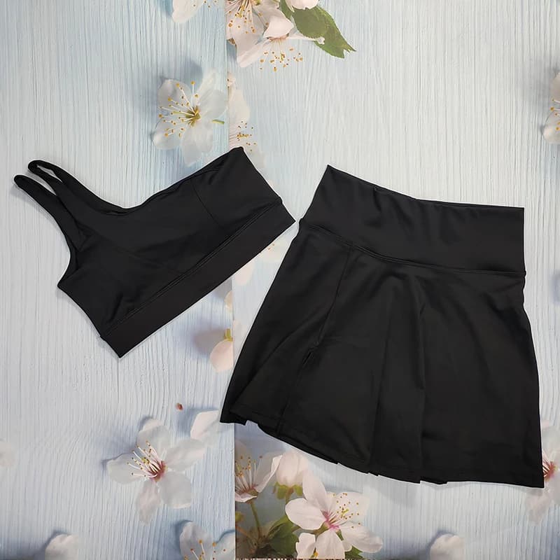 Ensembles de jupes de yoga pour femmes, tenues de sport pour la gym, hauts courts de fitness taille 