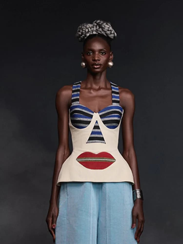 Jupe décontractée à rayures imprimées et patchwork avec volants, taille haute, ourlet irrégulier, lo