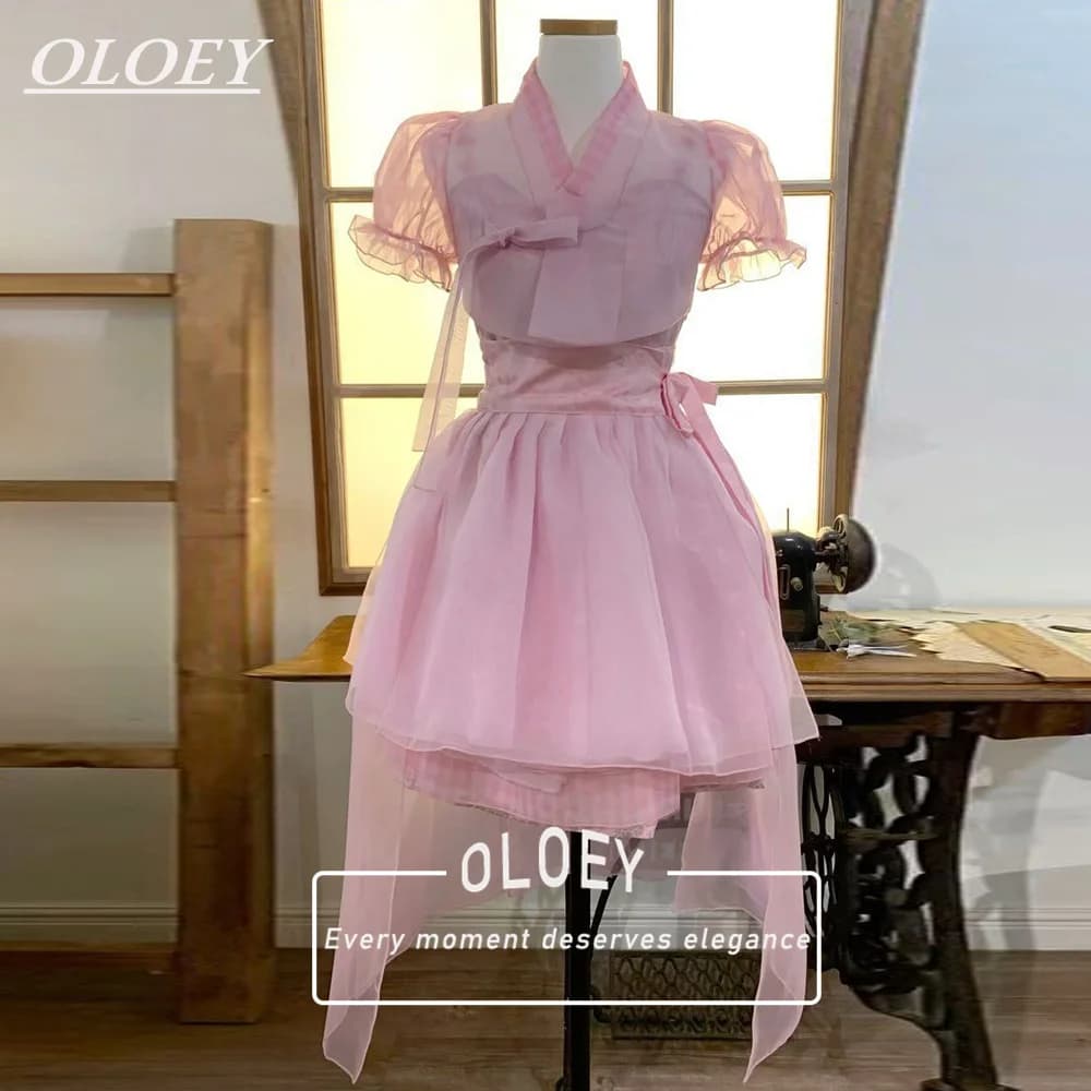 Robe de cocktail OLOEY vintage rose courte style coréen pour séance photo, 2 pièces, en organza à ca