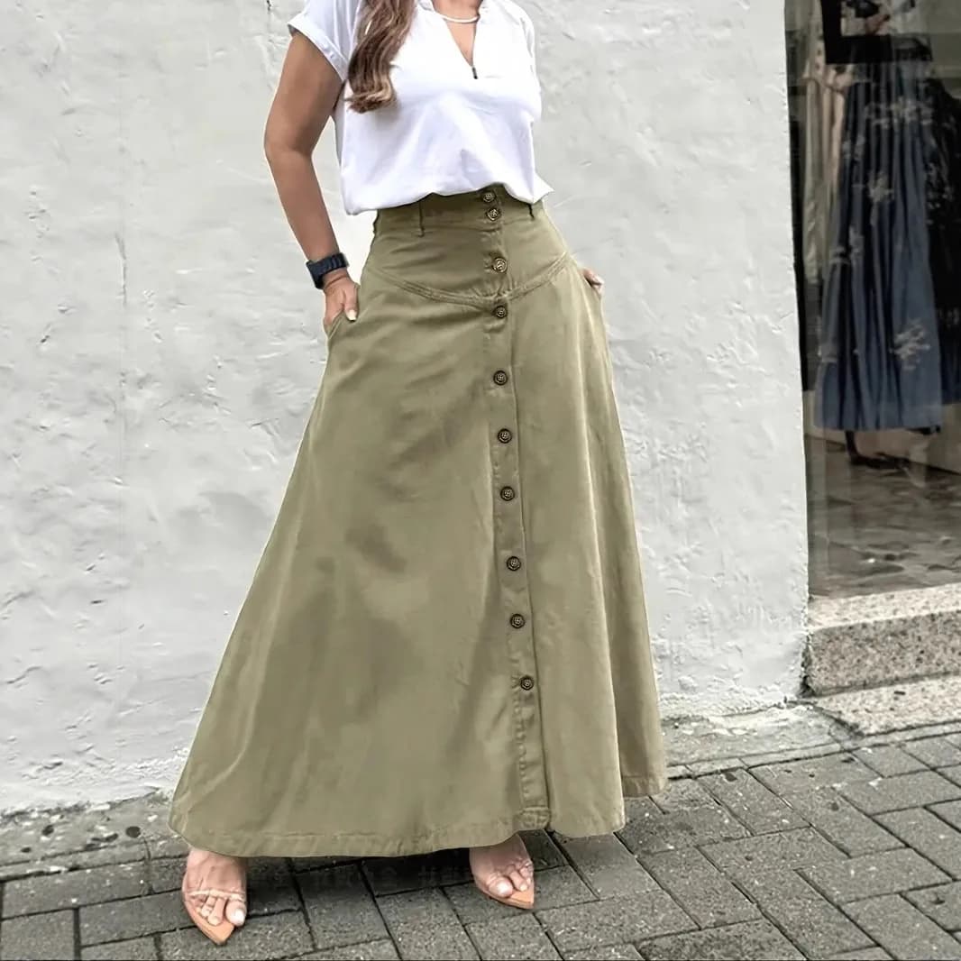 Jupe élégante pour femmes, taille haute, avec poches, boutons sur le devant, fente, jupe en forme de