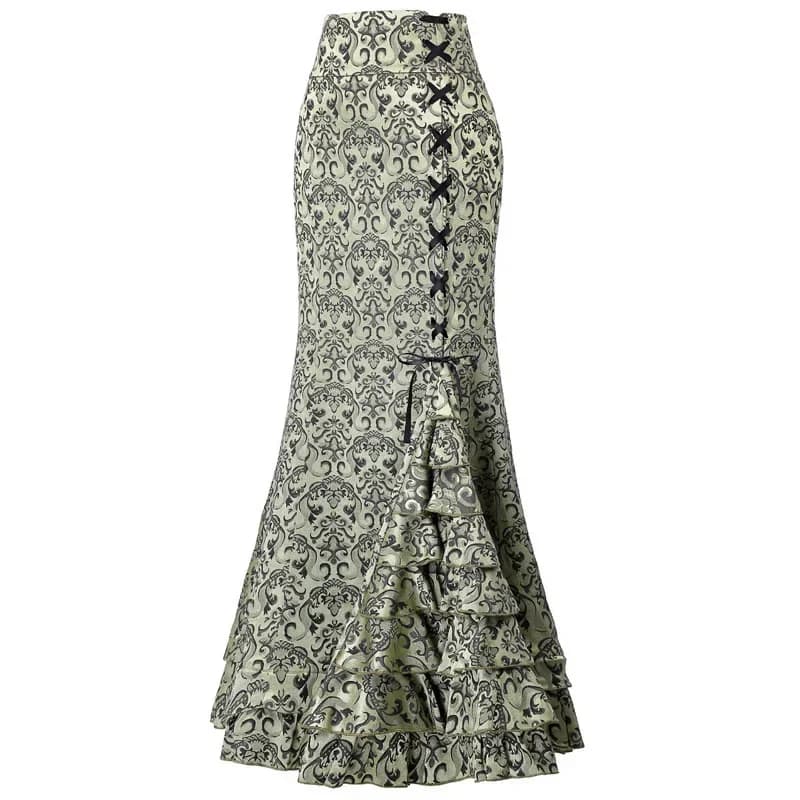 Jacquard sirène jupe moulante Vintage Maxi étage femmes à lacets jupe à volants élégant longue flora