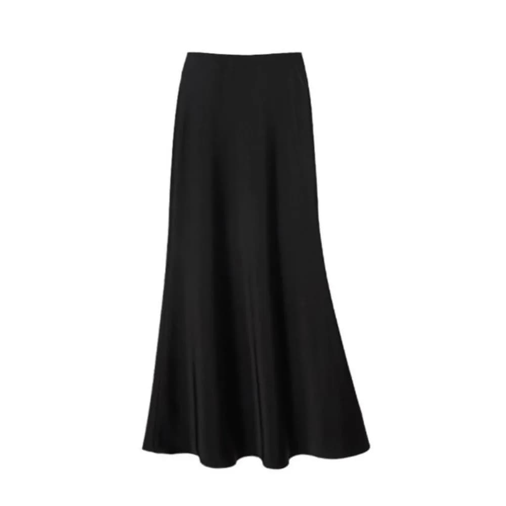 Jupe longue en Satin de soie pour femmes, Simple, taille haute, demi-corps, jupe taille haute, coupe