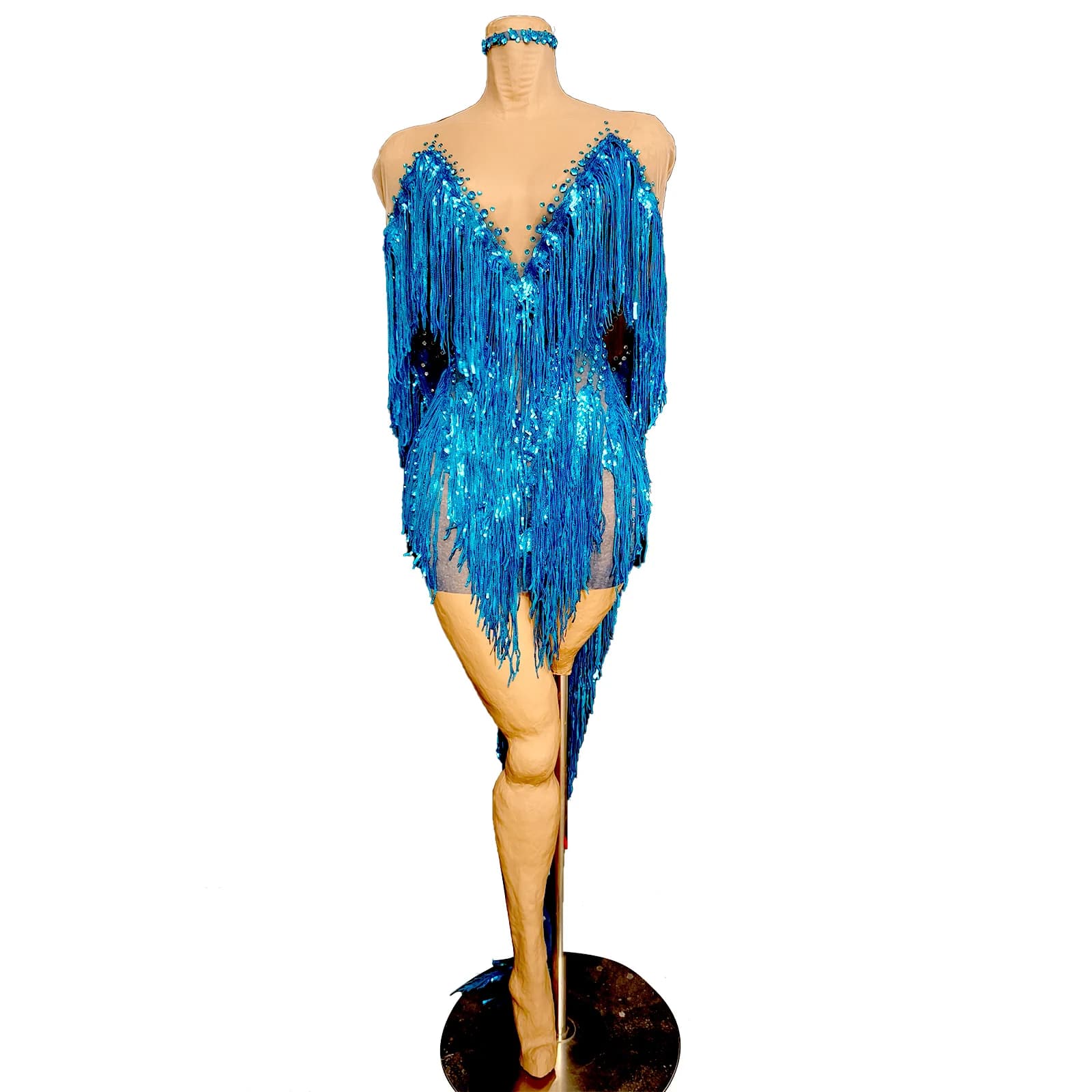 Jupe à franges en strass bleu, maille de gaze, robe de Cocktail pour femmes, magnifique tenue de soi