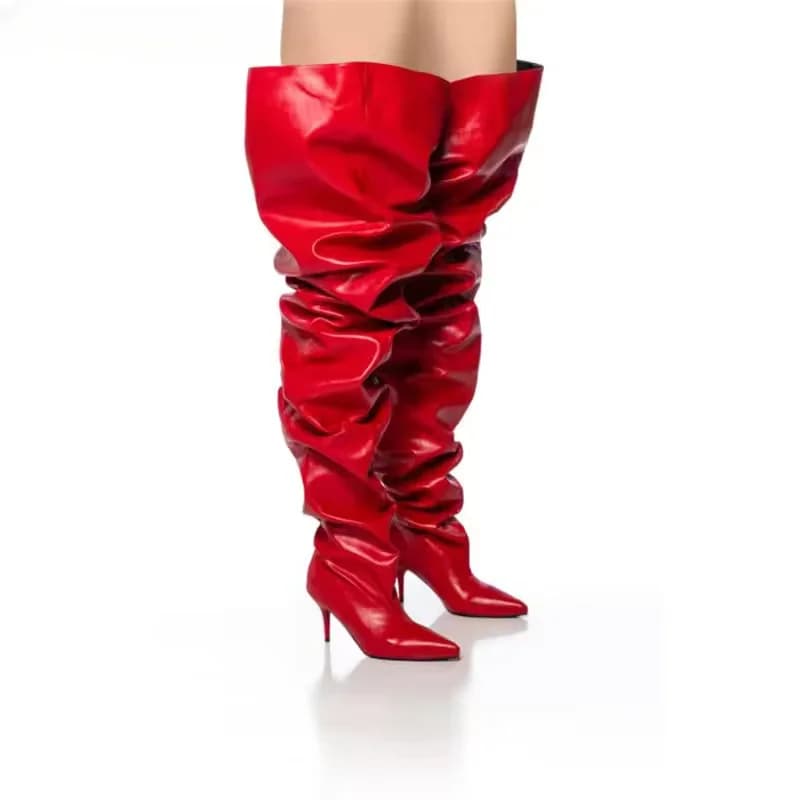 Nouvelles Bottes Plissées Rouges pour Femme, Modèle Automne, Sexy, pour Soirée, au-dessus du Genou, 