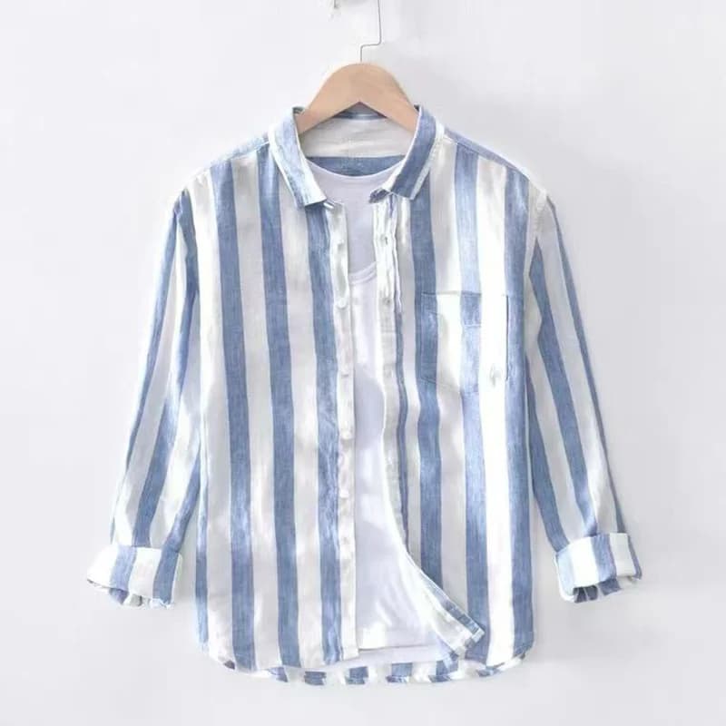 Chemise hawaïenne légère à rayures pour hommes, hauts respirants à manches longues, chemises de base
