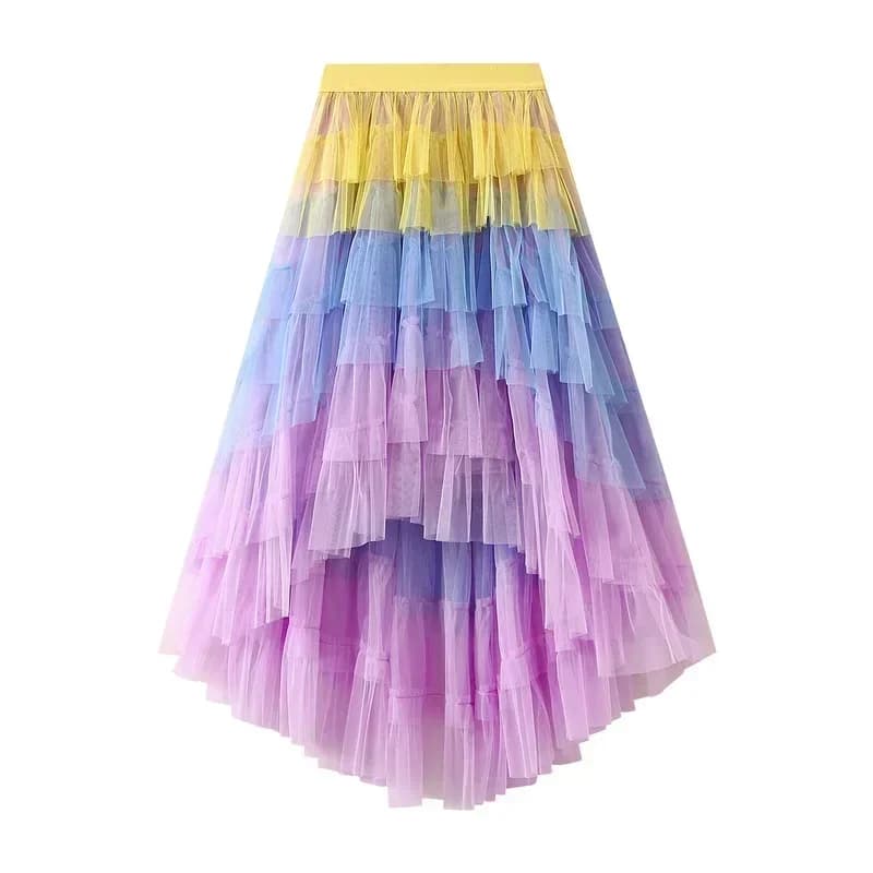Jupe en Tulle pour femmes, à volants, maille multicouche, ligne A, Tutu de bal, taille haute irrégul