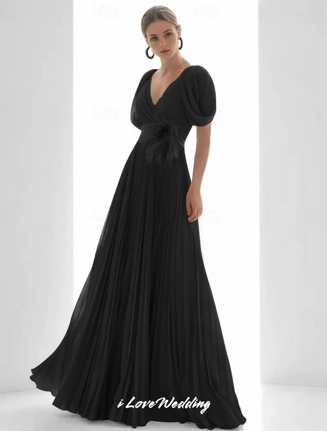 Robe de bal longue en mousseline de soie, col en v, plumes plissées, dos nu, ligne a, robe de soirée