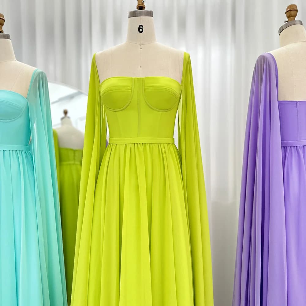 Sharon Said-Robe de Soirée Jaune Citron pour Femme, Tenue Élégante avec Manches Cape, Style Dubaï, p