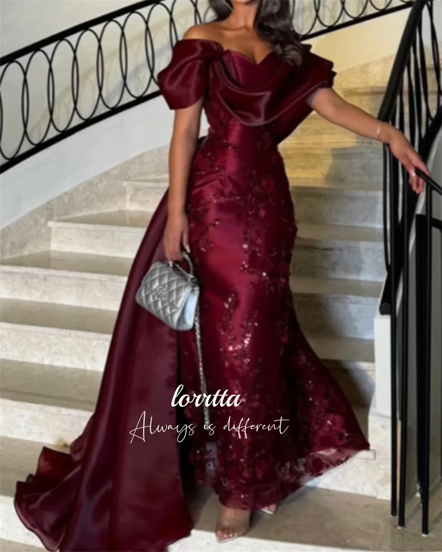 Lorrtta-Robe de Soirée Rouge Profond pour Femme, Coupe Queue de Poisson, Robes de Bal pour Occasions