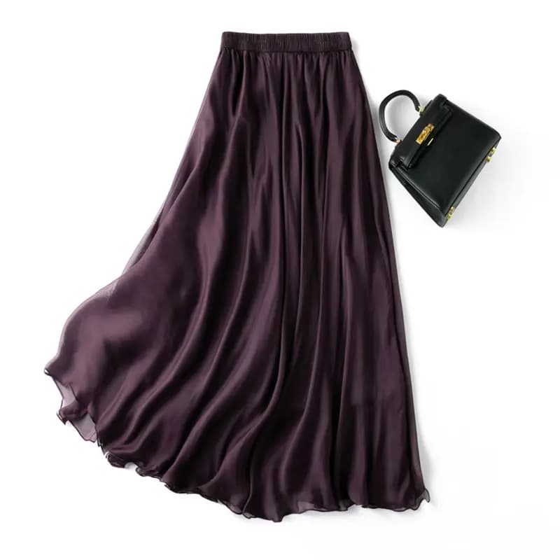 Femmes jupe en soie 100% soie de mûrier violet avec Double doublure été plage taille élastique vacan