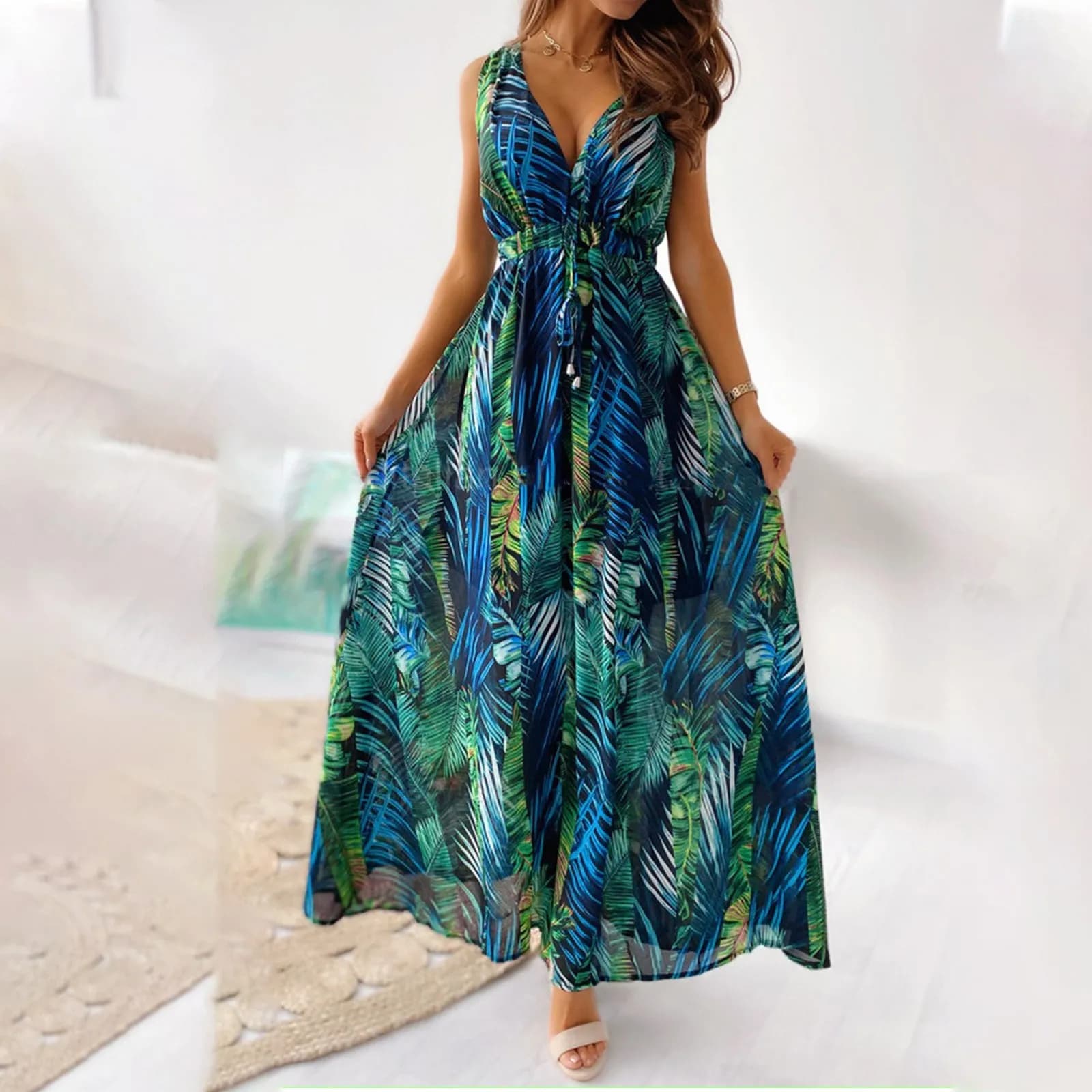 Robe longue en mousseline de soie pour femmes, style français, manches courtes, élastique, trapèze, 
