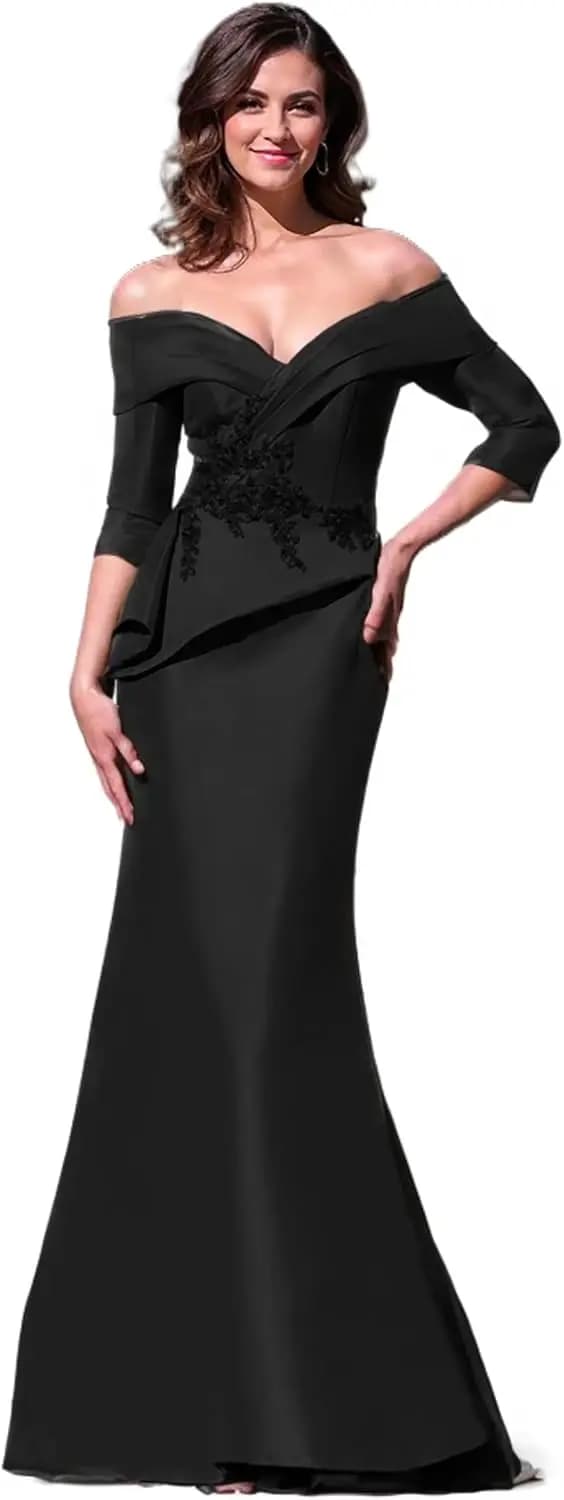 Robes de sirène pour mère de la mariée, robe formelle à épaules dénudées et manches longues, robe lo