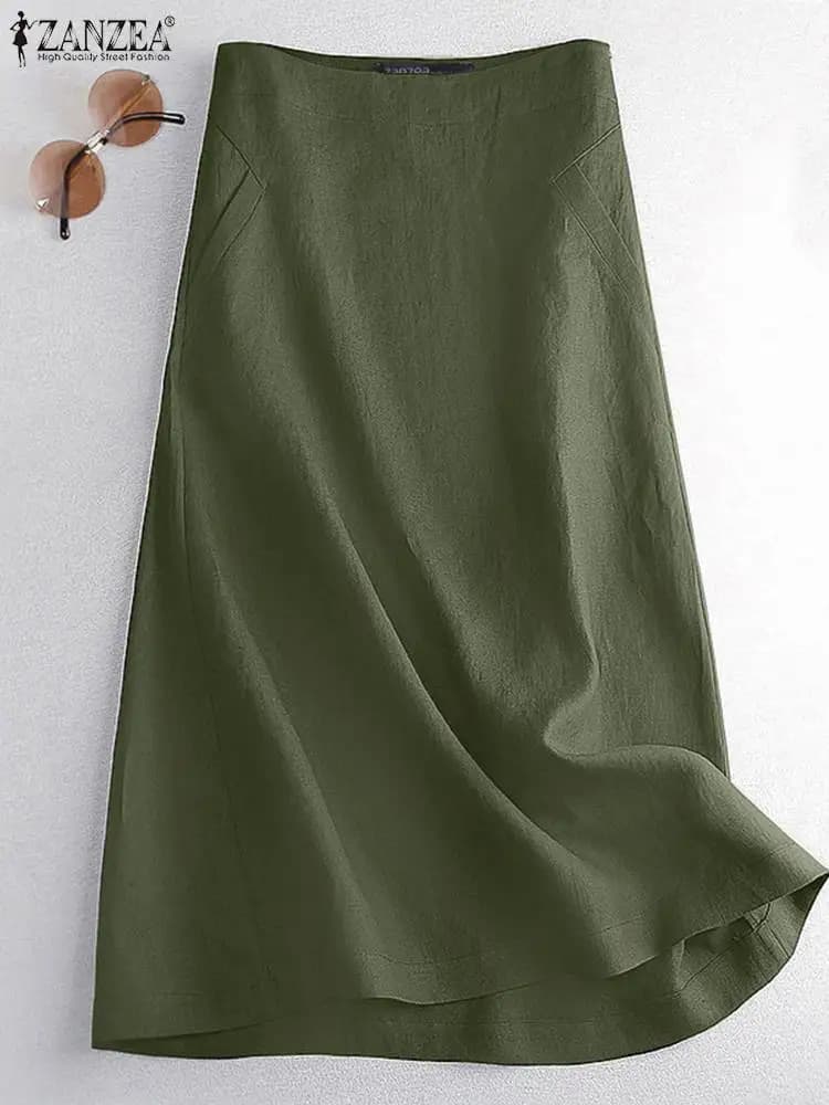 ZANZEA Vintage Jupe ample femmes couleur unie cheville longueur jupes femme décontracté mode Robe ta