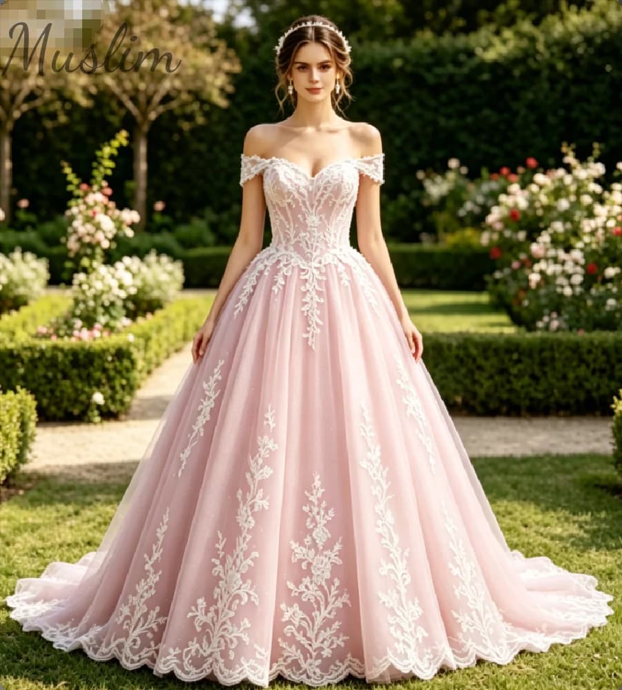 Robe de mariée rose blush colorée, épaules dénudées, en dentelle féerique, style bohème, gothique, p