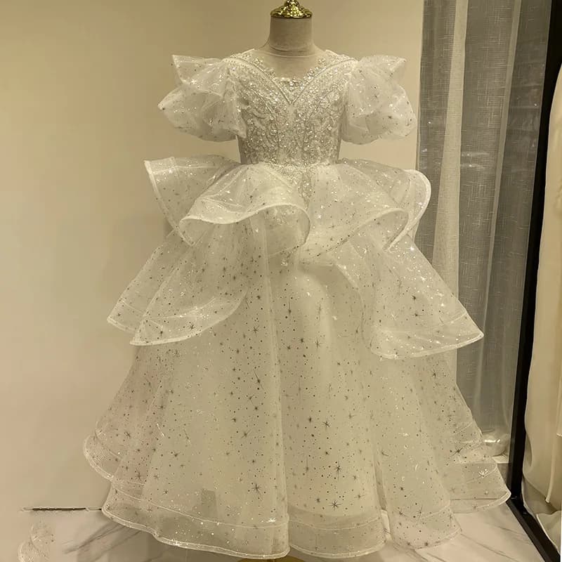 Robe longue à fleurs pour filles, robe de mariée princesse, robe de soirée, spectacle de récital de 