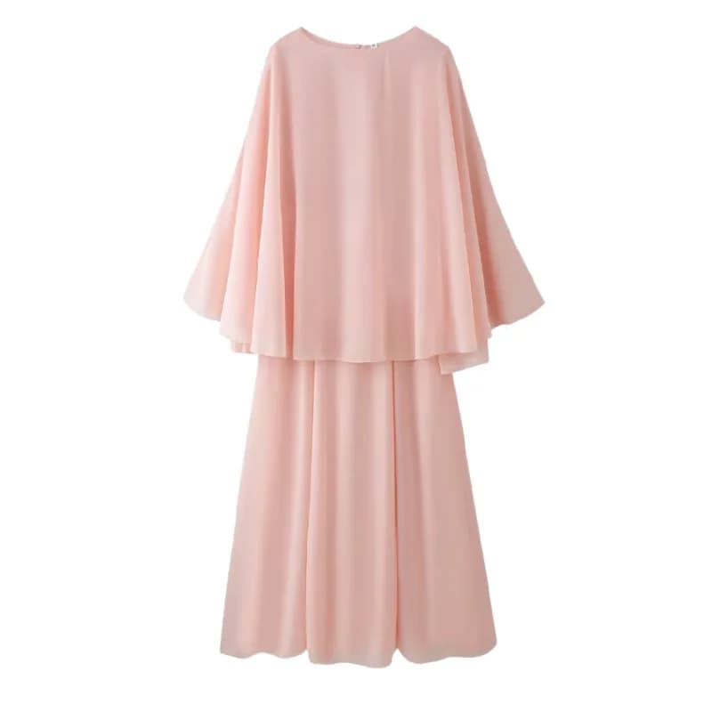 Robe longue élégante et décontractée pour femme, coupe droite, col rond, manches longues, couleur un