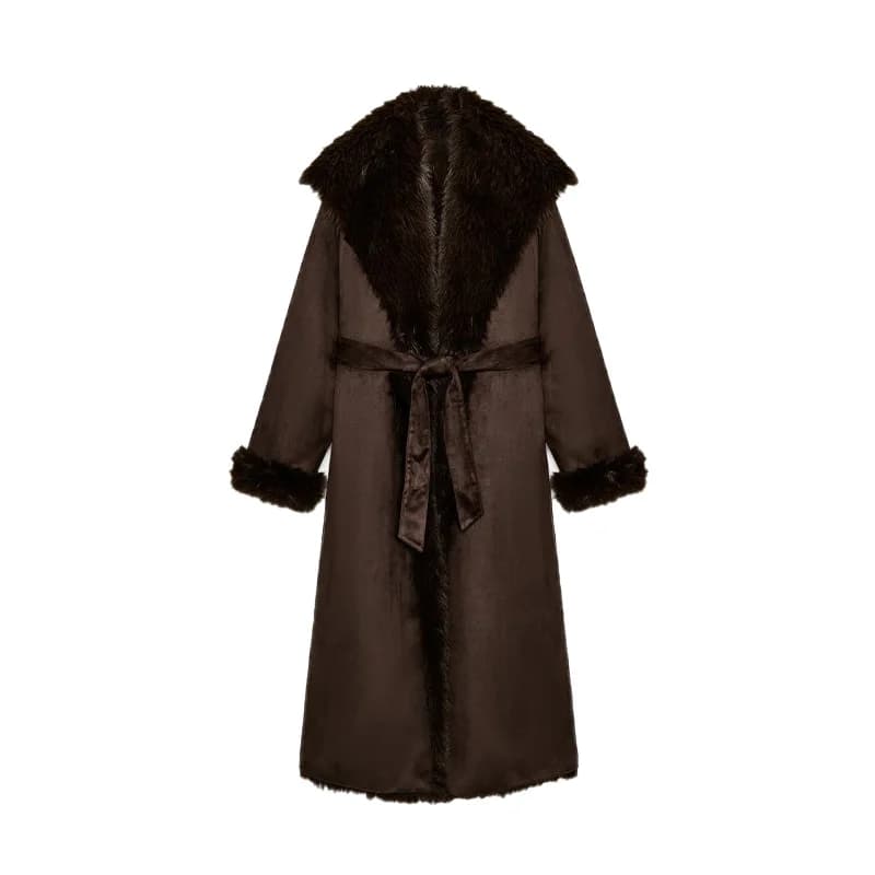 Vestes pour femmes manteau effet fausse fourrure col rabattu à lacets femmes manteaux solide hiver é
