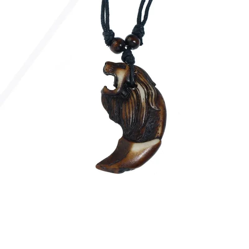 Collier en résine pour femmes et hommes, breloques en os sculpté, en forme de Lion, de loup, pendent