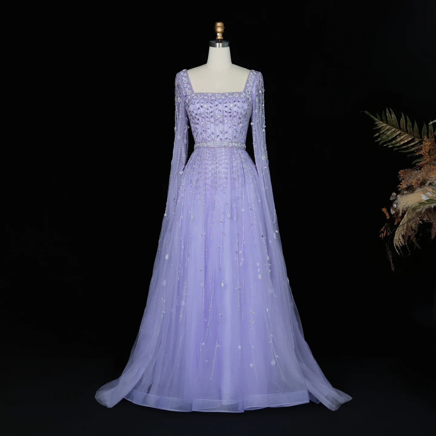 Sharon Said – robe de soirée de luxe vert sauge pour femmes, tenue de mariage, col carré, manches ca
