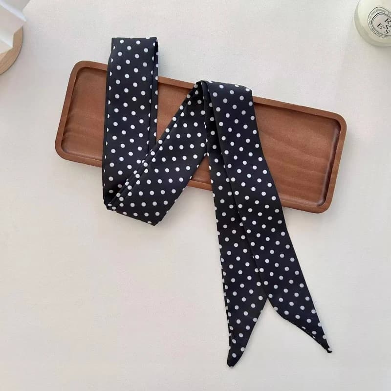 Écharpe longue et étroite pour femme 140x4cm à pois, ruban de sac, bandeau, collier ras-du-cou, acce