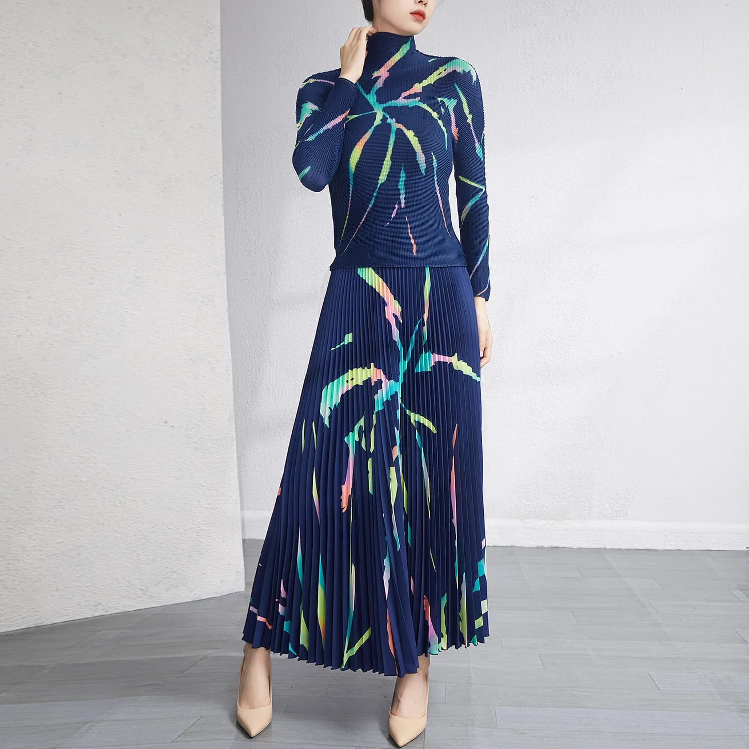 Fournisseurs de vêtements plissés Miyake haut plissé ensembles de mode jupe femmes nouvelle jupe lon