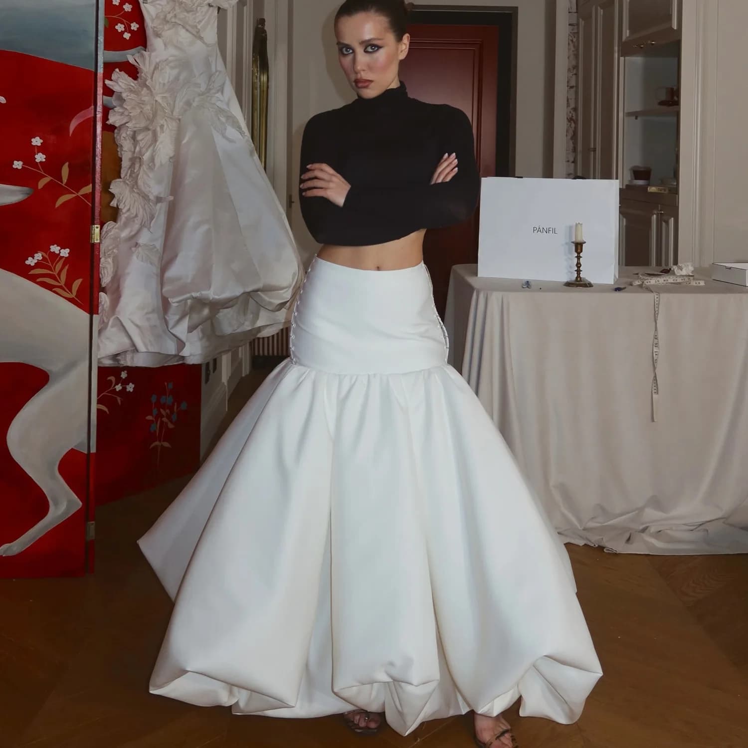 Jupe de bal de luxe en satin pour femme, taille haute, plissée, coupe trapèze, longue, style sirène,