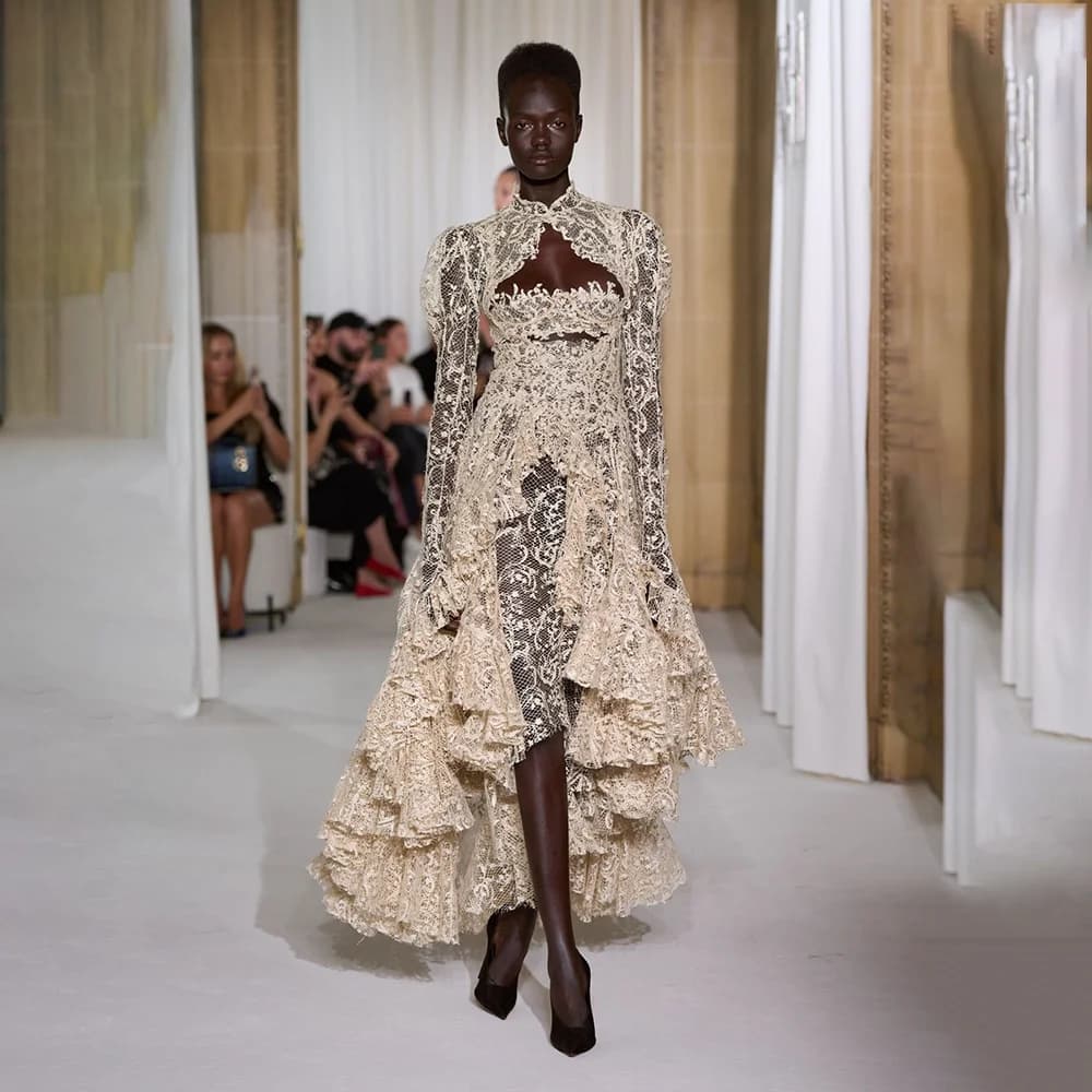 Luxe dentelle volants robes De bal pour les femmes manches longues haut De gamme formel Occasaion ro
