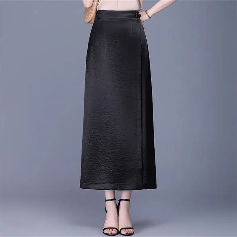 Jupes droites élégantes en satin uni avec boutons, vêtements pour femmes, nouvelle collection été, j
