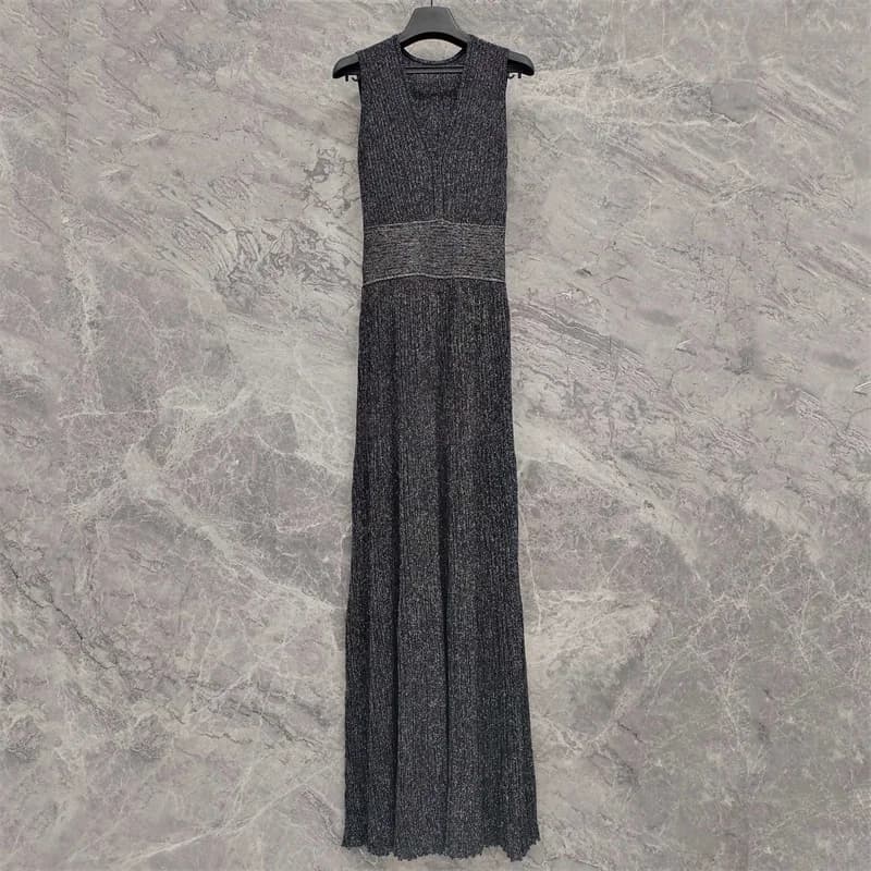 Robe longue sans manches en maille élastique pour femme, nouvelle collection été 2026, taille ajusté