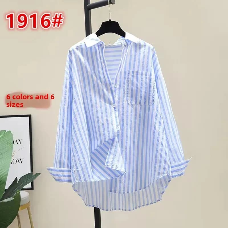Chemise ample à manches longues pour femmes, imprimé rayé en pur coton, à la mode, Cardigan ouvert, 