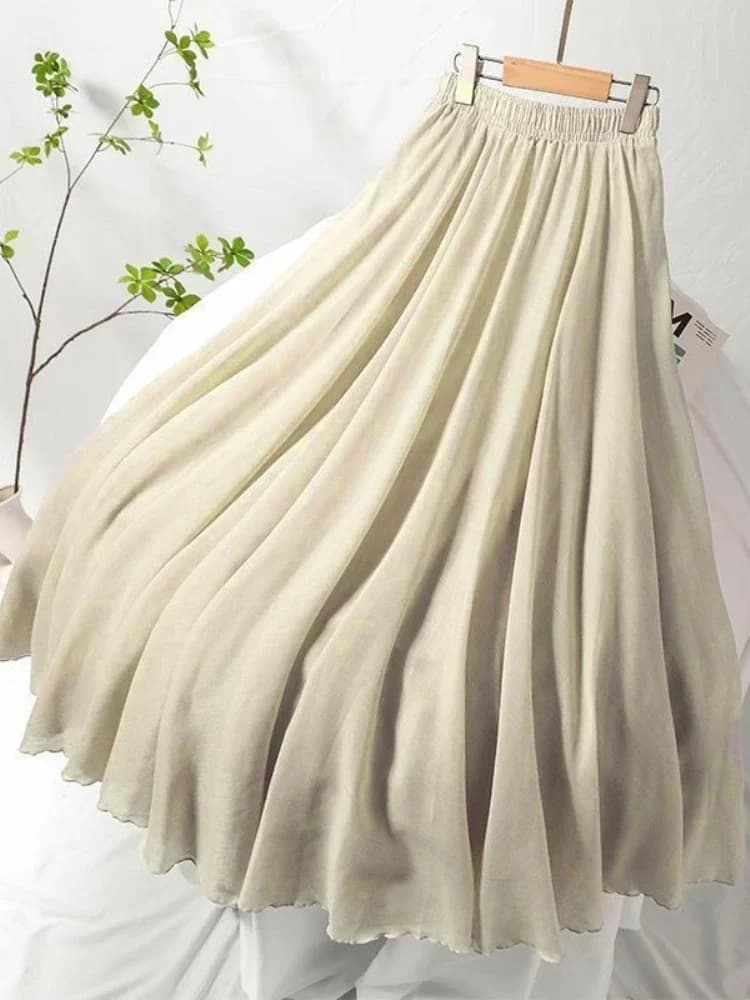 Jupe longue Double couche en coton et lin, taille élastique, évasée, ourlet, inspiré de Hanfu chinoi