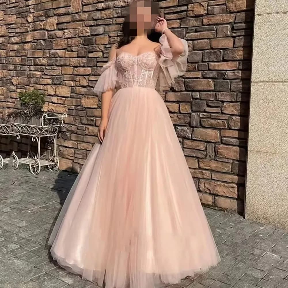 Robes de soirée longues roses Bomaris, Vestidos De Festa, Robes de bal formelles à épaules dénudées 