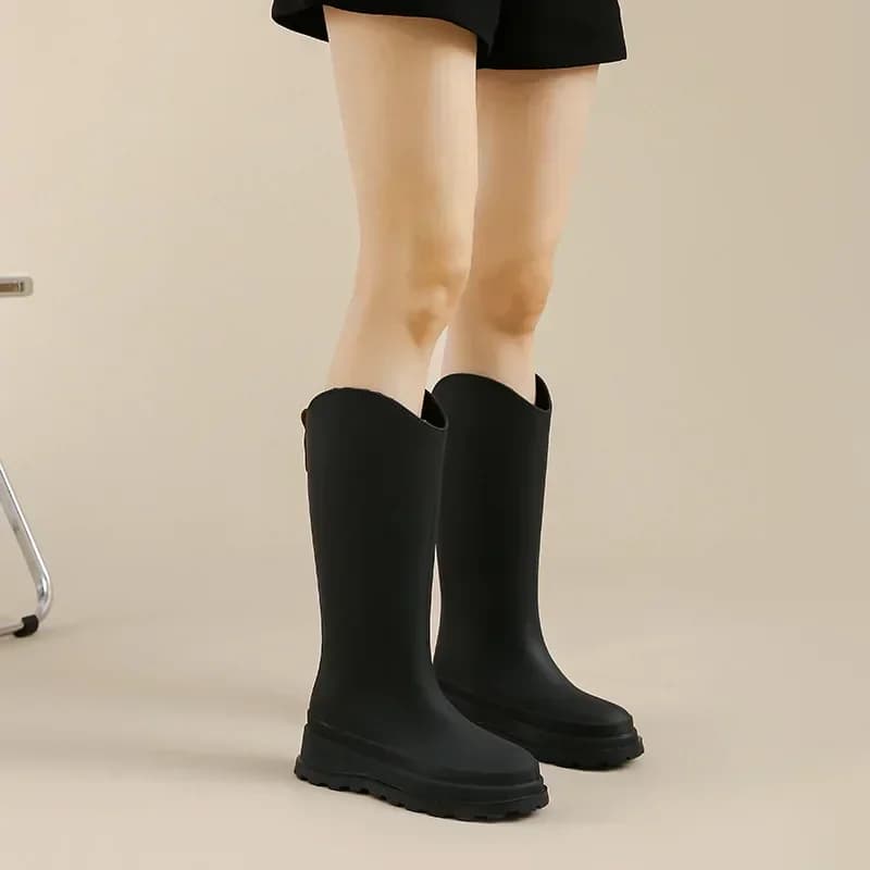 Bottes de Pluie sulfen Caoutchouc pour Femme, Chaussures Chaudes à Plateforme, Imperméables, Doublée
