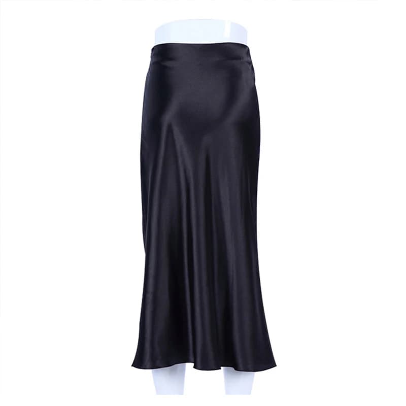 Jupe longue en Satin de soie pour femmes, couleur unie, violet, taille haute, élégante, pour le bure
