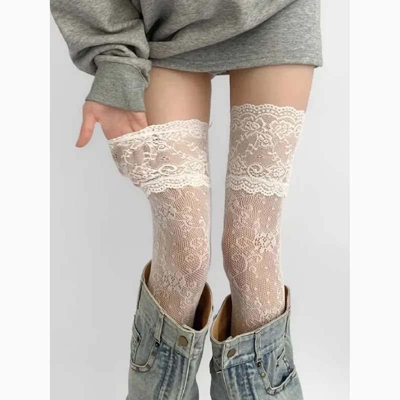 Bas résille en Nylon pour femmes, Sexy, garniture en dentelle, rétro, Floral, maille douce, respiran