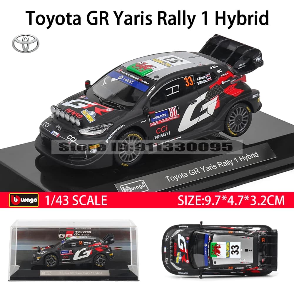 Bburago 1:43 Toyota GR Yaris Rally 1 Hybride # 69 # Véhicule de luxe en alliage 17 WRC moulé sous pr